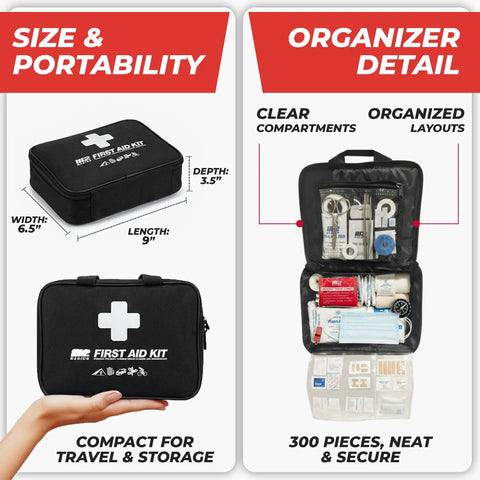 300 Piece First Aid Kit With 40 Essential Items For Home Car Travel Office And Camping In A Durable Compact Carry Bag Ready To Go Emergency Medical Kit