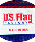 Label showing "US Flag Factory Made in USA" on 3x5 Ft American Flag Nylon SolarMax With Embroidered Stars And Sewn Stripes For Outdoor Use