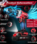Red 20V Cordless Power Drill Set With Dual 2000mAh Batteries 30Nm Torque 21 And 1 Clutch Settings Two Speeds Built In LED