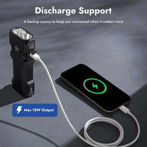 X1Pro Rechargeable Flashlight With Beast 12300 Lumens charging a phone via USB cable, highlighting powerbank feature.