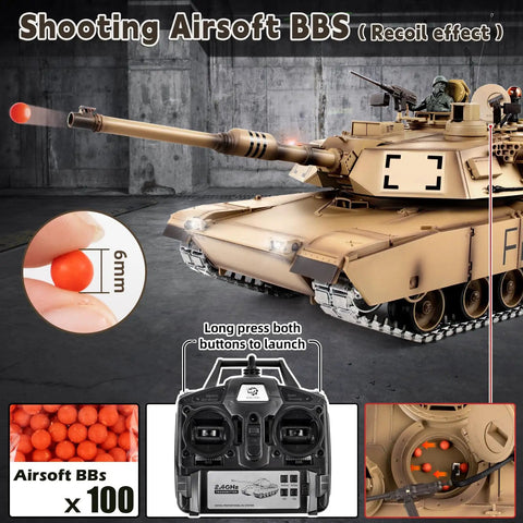 One Six Scale RC Tank With Infrared Battle, Smoke, Sound And Lights, Upgraded Metal Tracks Idler And Sprocket, Steel Gearbox, Fires 6mm BBs