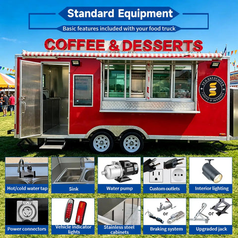 Turnkey Mobile Coffee Trailer With DOT Certification And Full Commercial Kitchen Setup designed for street vendors, showing exterior features.