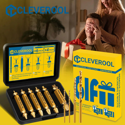 10 Piece Damaged Screw Extractor Set With 6 HSS 6542 Extractors And 4 Twist Drill Bits Titanium Gold Plated Surface