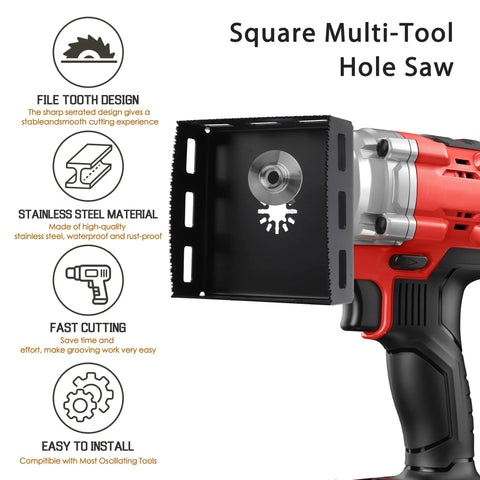 Two Pack Square Slot Cutter For Drywall Outlet Boxes Heavy Duty Oscillating Tool Bit With Precise 2-3/8 By 3-3/4 Inch Or 3-3/4 By 3-3/4 Inch Holes Thick Tough Blade For Rigidity And Long Service Life Fast Outlet Box Openings, square multi-tool hole saw on oscillating tool