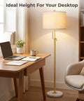 Gold Floor Lamp For Living Room 55-67 Inch Tall Height Adjustable Modern Standing Lamp With 3-Way Dimming Space Saving Marble Base