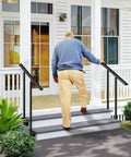 Bulletproof Outdoor Step Side Mounted Railings Featuring Tough As Nails Wrought Iron Garden Guardrail Posts For Secure Deck Balusters and Sleek Modern Industrial Stairway Columns In No Fuss Weather Proof Build.