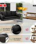 Comparison of 3 Person Porch Swing Bench Wicker Outdoor Hanging Chair For Garden Yard And Lawn Brown Rattan with cushions vs wood swing