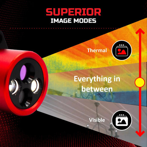 Thermal Wireless Imaging Camera with 640x480 TISR Resolution (160x120 Native IR) showcasing thermal and visible modes