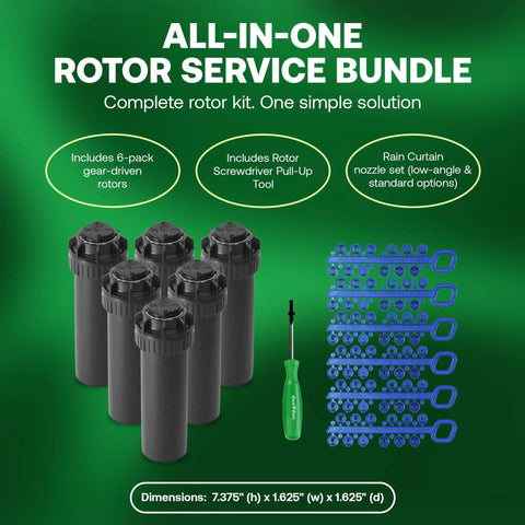 Six-Pack 5000 Rotor Sprinkler System With Nozzle Tree And Rotor Screwdriver Tool, Three-Quarter Inch Inlet, No-Dig 4-Inch Pop Up Bundle