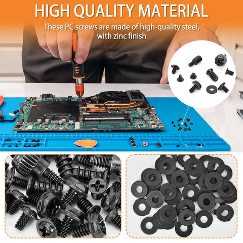 Heavy Duty Computer Screw Organizer Kit Featuring Motherboard Standoffs And Ssd Hardware Fasteners For Tight Fits And No Sweat Pc Builds And Quick Repairs - High quality steel PC screws with a screwdriver on motherboard.