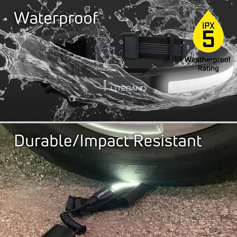 Liteband Pro Rechargeable LED Headlamp 1000 Lumens IPX5 Weather Resistant waterproof and durable under tire test