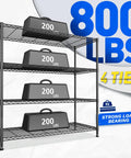 Extra Wide 4 Tier Storage Rack With 800 Lbs Capacity Adjustable Shelves Black Metal Shelf Unit For Garage Closet Kitchen Utility And Bulk Storage Heavy Duty Steel Construction For Long Lasting Use, 45W x 13.5D x 59.4H