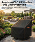 Heavy Duty 600D Outdoor Chair Covers Waterproof For Swivel, Lounge, Rocking And Adirondack Chairs, All Weather UV Resistant And Fade Safe, 2 Pack, 30W X 34D X 36H Inches, Black covering a swivel chair in garden
