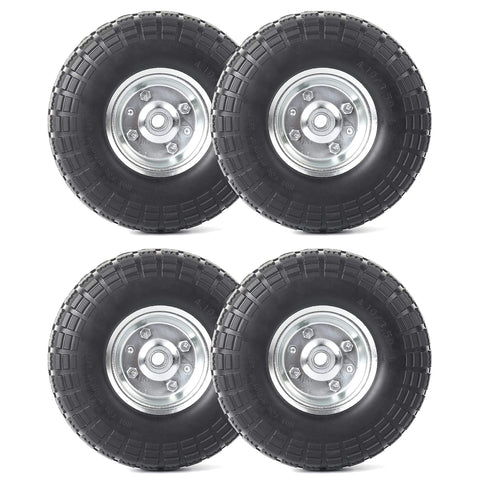 4-Pack 10-Inch Solid Rubber Tire Wheels Replacement 4.10/3.50-4 No Flat With 5/8 Bearings and 2.2 Inch Offset Hub for utility carts