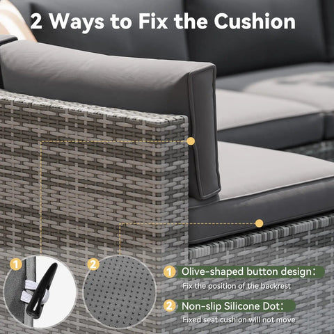 Replacement Outdoor Cushions For Patio Furniture 14 Piece Deep Seat Cushions For 6 Seat Patio Conversation Sets Splash Proof And Fade Resistant Grey Vacuum Packed And Expands To Full 4 Inch Thickness Within 2 Days on patio furniture with olive-shaped button and non-slip silicone dot.