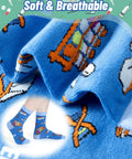 Close-up of blue medical laboratory socks with lab tech designs, part of 8 Pairs Medical Laboratory Socks For Women And Men.