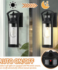 Large 15 Inch Black Dusk To Dawn Outdoor Wall Light With Photocell Sensor And PIR Motion Sensor, unlit and lit views