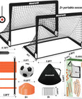 Two Pack 4x3ft Pop Up Kids Soccer Goals For Backyard Portable Soccer Nets Includes Ball Ladder Cones And Targets Durable Tear Resistant Netting And Fiberglass Poles For Backyard Practice