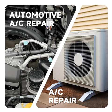 Image showing automotive air conditioning repair and home A/C unit for repair comparison.