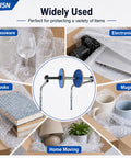 No Sweat Wall Mounted Foam Wrap Dispenser With Smooth Rolling Galvanized Steel Bubble Cushion Holder shown protecting glassware and electronics.
