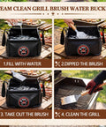 Six-Piece Bristle-Free Grill Cleaning Kit With 3 Replacement Heads, Heavy-Duty Brush, Heat-Resistant Gloves, 15L Foldable Water Bucket