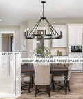 Top Tier 32 Inch Black Wagon Wheel Chandelier With 12 Lights Sleek Round Farmhouse Industrial Ceiling Light Fixture easy mount over dining table