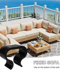 10 Pack Outdoor Patio Furniture Clips For Rattan Sectionals And Wicker Furniture No Tools Needed Easy Install Garden Couch Connectors To Stop Shifting And Keep Your Sofa Aligned Secure Fit For Large Tubes 5.8 Cm next to a wicker patio sofa on a deck
