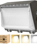 Switchable 60W 100W 120W Outdoor LED Wall Pack with Dusk to Dawn Sensor in brown aluminum with 3 CCTs, IP65 Weatherproof