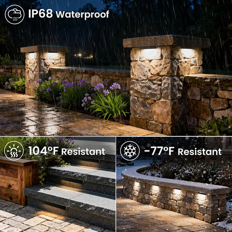 Eight Inch Retaining Wall Step Lights With Five Watt LED And One Hundred Watt Transformer IP68 Outdoor Hardscape Lighting Kit