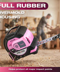 Two In One Laser Tape Measure With 215 Ft Laser Range And 16 Ft Manual Tape, Clear Laser Distance Readout On Screen, Post Datum Mode For Starting Measurements, Durable Ergonomic Grip, Pro Grade Tool For DIY Builders And Pros in pink with full rubber overmold housing