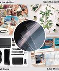 Collage showing use of Self Sealing Cellophane Bags For 8.5x11 Photo Mats with photos, paintings, small items, and cards.