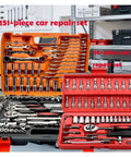 Premium 150 Piece Socket Ratchet Wrench Set With Sturdy Hanging Tray For Auto Repair And Household Fixes Badass Mechanics Gear Built Tough displayed in side-by-side comparison with a 46-piece set.
