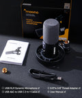 Pro Studio Dynamic USB XLR Podcast Microphone for Vocal Recording Content Creation and Voiceover featured with accessories