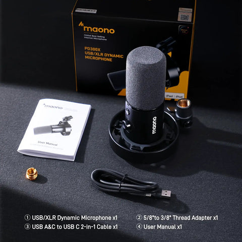 Pro Studio Dynamic USB XLR Podcast Microphone for Vocal Recording Content Creation and Voiceover featured with accessories