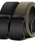 2 In 1 Reversible Ratchet Belt For Men With Stretch Black And Beige Adjustable 34 To 38 Inch Waist, showcasing two color options.