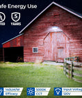 LED Barn Flood Light Dusk To Dawn 55W 6600LM Outdoor Security Light on barn wall illuminating yard at night