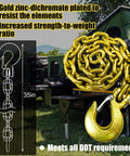 G80 Trailer Safety Chain 35 Inch Tow Chain With 3/8 Clevis Snap Hook 2-Pack Heavy Duty Chain WLL 25,000 Lbs gold plated