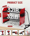 Wall Mounted Power Tool Organizer With Charging Station Heavy Duty 3 Layer Tool Storage Rack featuring dimensions and tools