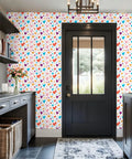 Heart And Star Romance Pattern Peel And Stick Wallpaper Removable Self Adhesive Wall Covering on kitchen wall with flowers.