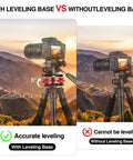 Tripod Leveling Base with Camera Head Leveler for Seestar S50 Seestar30 showing accurate leveling vs without leveling base.