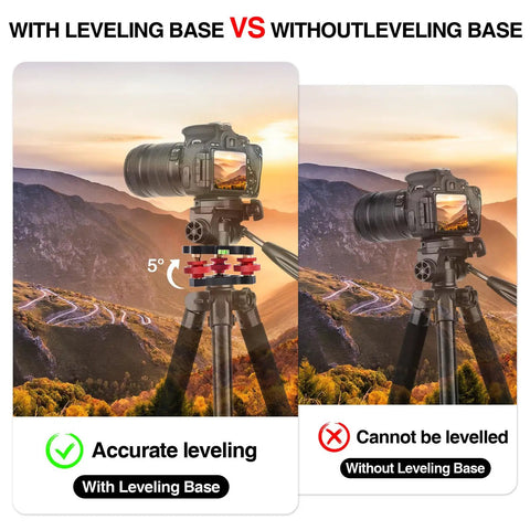 Tripod Leveling Base with Camera Head Leveler for Seestar S50 Seestar30 showing accurate leveling vs without leveling base.