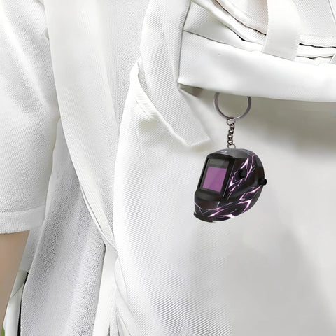 Lightning Pattern Welding Helmet Keychain with Durable Chain on Bag, Lightweight Acrylic Accessory, Ideal Gift for Welders