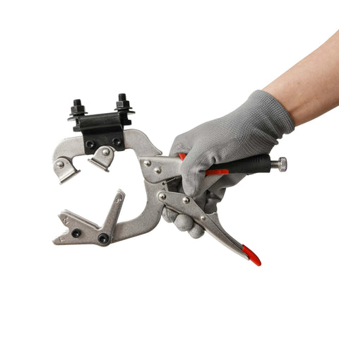 Beefy 10 Inch Locking Welding Clamp with Swivel V Type Pads and Installing Support for Table Mount Handheld or Benchtop Use