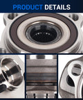 Close-up of rear wheel bearing hub assembly compatible with Toyota Highlander 2014 2020 Sienna 2021 2023 and Lexus RX350 RX350L RX450h RX450hL AWD 5 lug with ABS sensor pair go to premium bolt on direct fit replacement, showing metal construction and grooves.