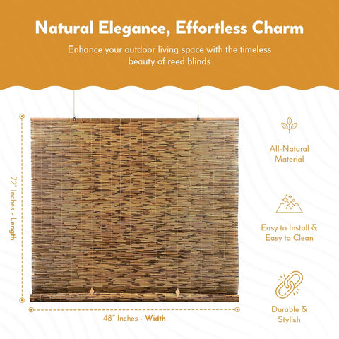 Cordless Bamboo Blinds Waterproof Roller Shades For Porch And Patio Roll Up Bamboo Shades For Inside Mount Indoor And Outdoor Privacy Screen In Cocoa 48 By 72 Inches, detailed view