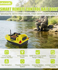 Beast GPS Fishing Bait Boat With 12000mAh Battery, 1640ft Remote Range RC Boat, Triple Bins, Angler at Lake in Background