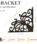 Badass Octopus Cast Iron Shelf Brackets 2 Pack, 5.18 Inch Decorative L Brackets detailed size specifications image.
