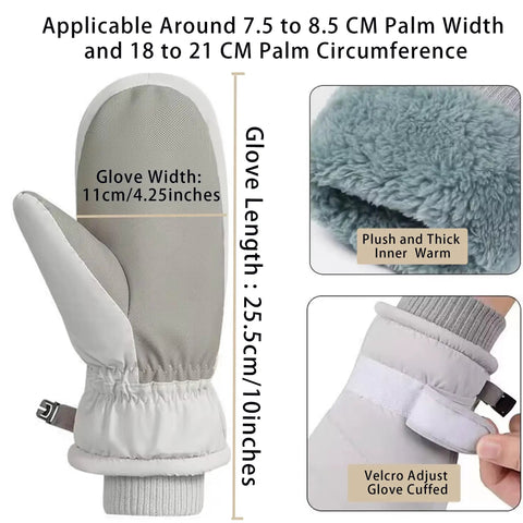 Women Ski Gloves Velvet Lined Thickened Winter Mittens with Windproof Water Resistant Non Slip Palm dimensions and features.
