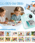 Kids Instant Print Camera 1080P Digital Camera With Built In Printer Shoot Photos And Videos Prints In Five Color Options Kid Friendly Easy To Use Perfect Gift For Young Photographers And Crafty Keepsakes On The Go, mint camera with printed photos