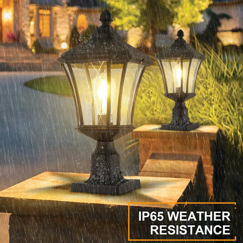 Dusk To Dawn Outdoor Post Lights With Pier Mount Base In Black Weatherproof Aluminum 20 Inch Exterior Pillar Coach Light With Clear Glass